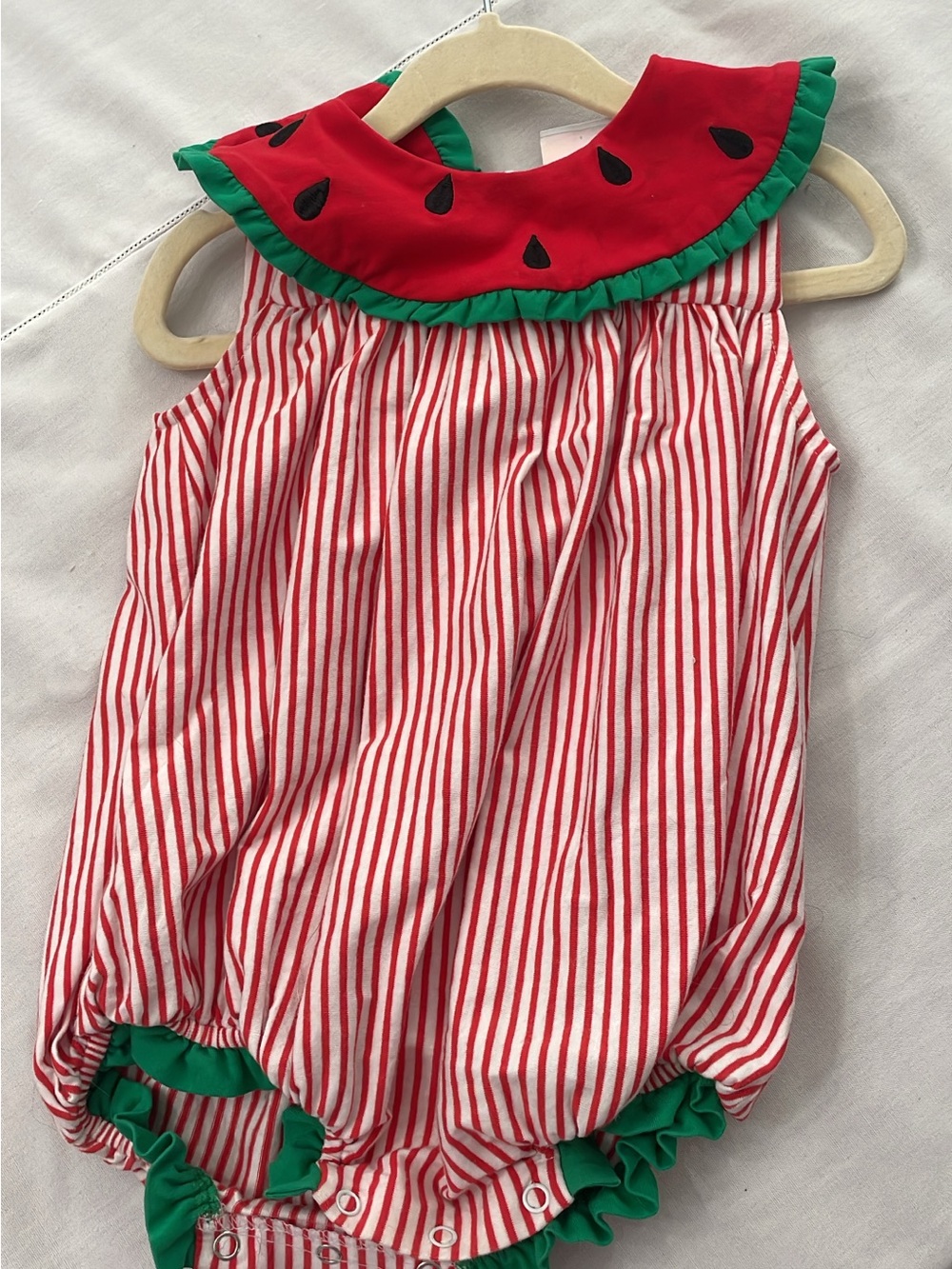 Watermelon Stripe Baby Dress Romper - Red & Green